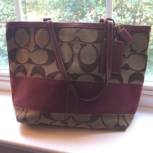 Burgundy and Tan Coach Purse